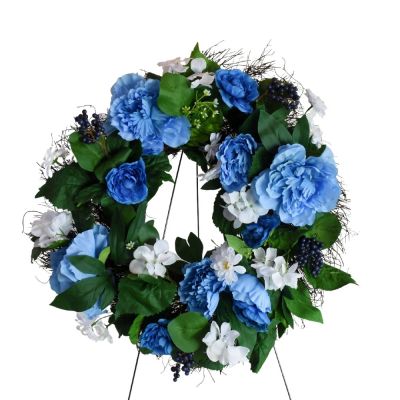 Blue and White Silk Wreath