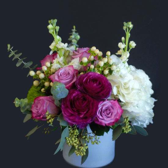 Florist Designed flower arrangement in low and lush style at Scent & Violet