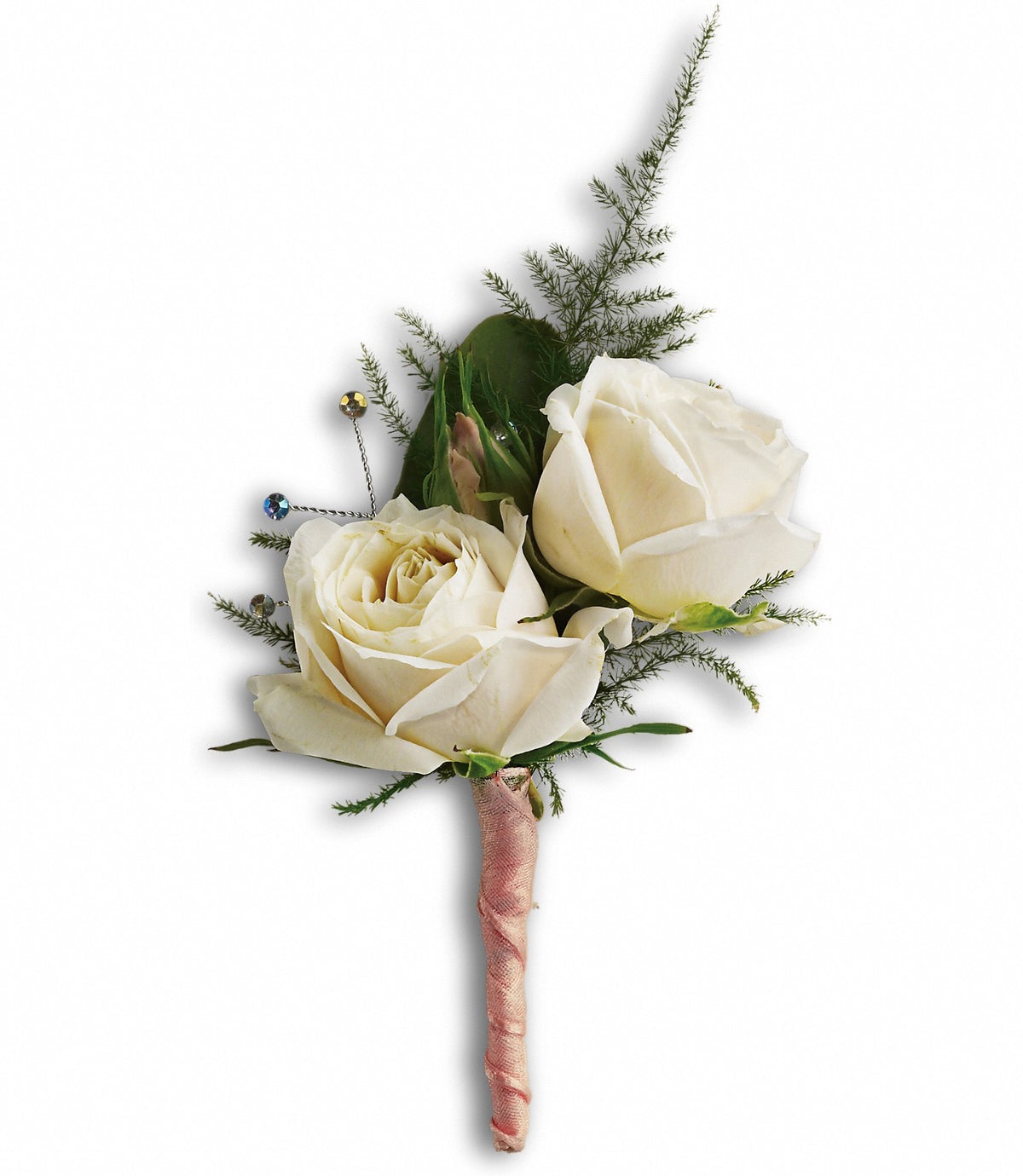 White rose boutonniere with greenery