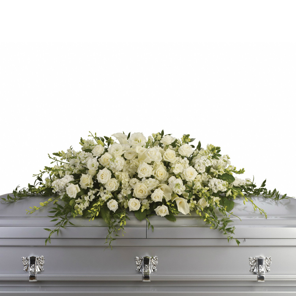 All White Casket Spray Scent Violet Flowers And Gifts Houston Tx