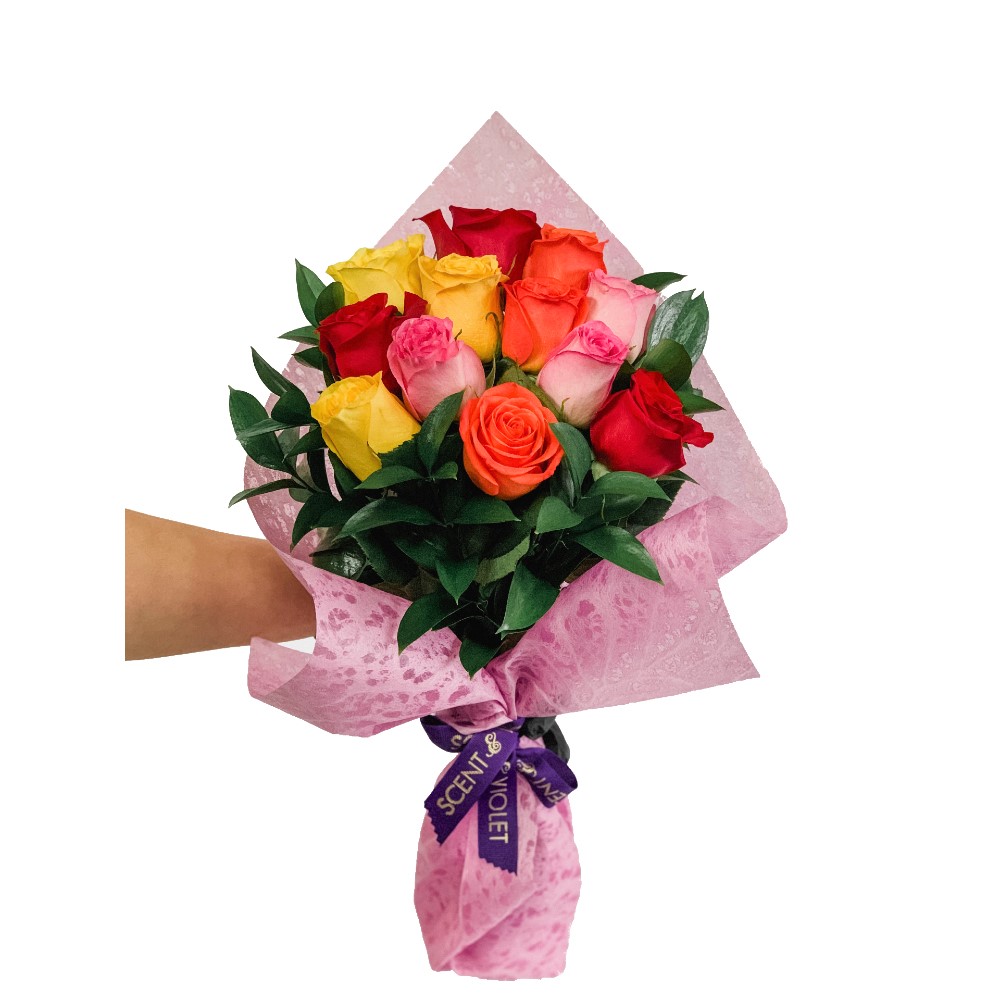 Market Style Bouquet of Dozen Colorful Roses available for in-store pickup at Scent & Violet Florist located at 12811 Westheimer Rd