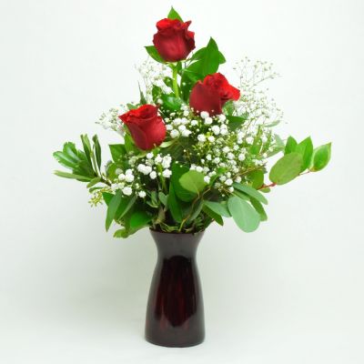 Simply Roses in a Red Vase in Houston, TX