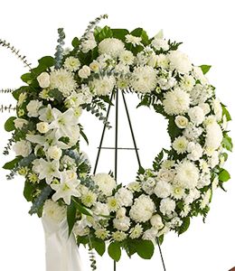 CALL FOR AVAILABILITY All White Standing Funeral Wreath  in Houston, TX