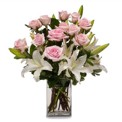Pink Roses and Lilies Vase