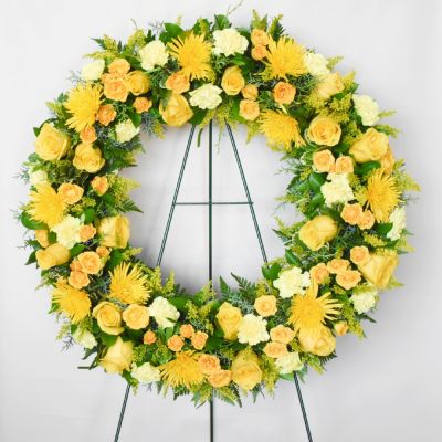 CALL FOR AVAILABILITY All Yellow Funeral Wreath 